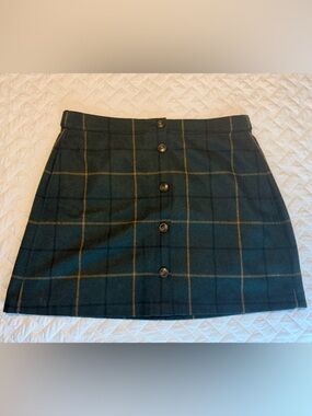 Madewell Dark Green Plaid Button-Front Mini Skirt
